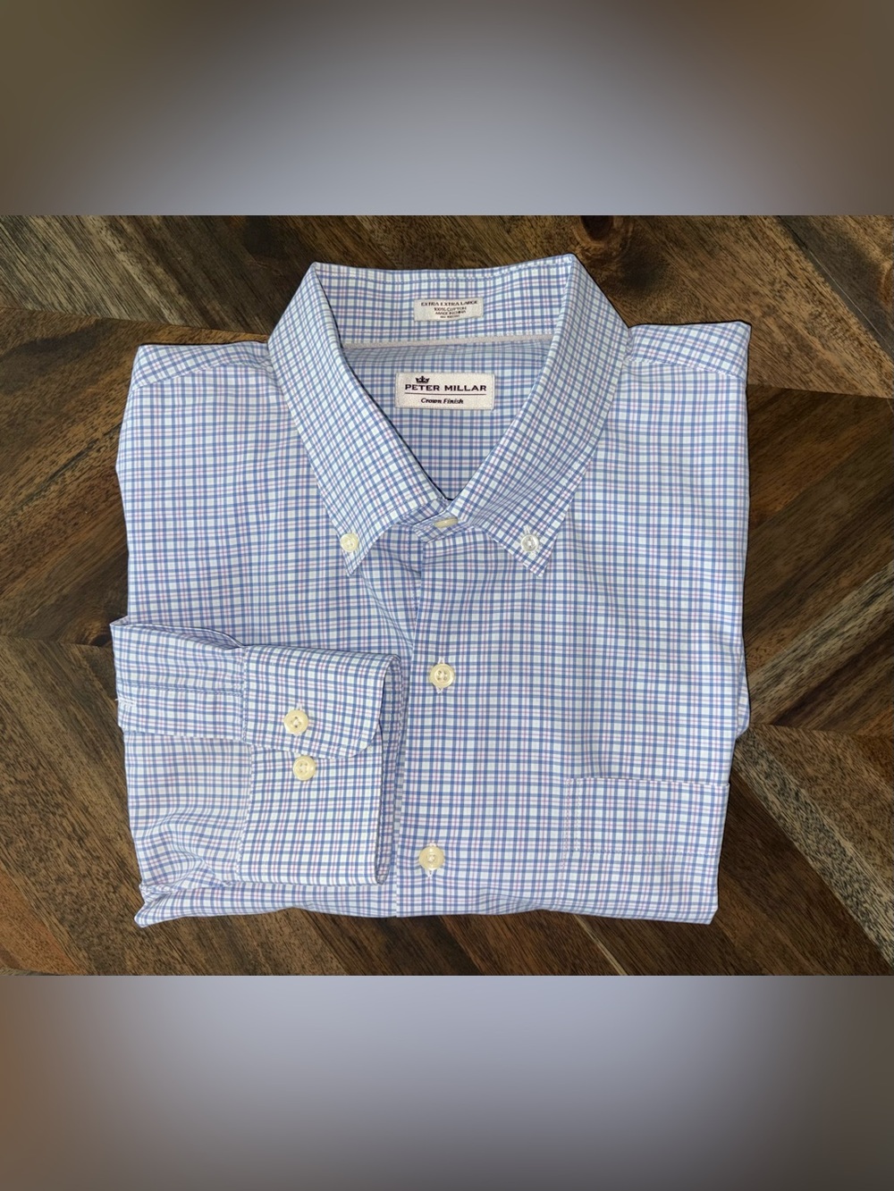 Peter Millar Crown XXL Blue Check Cotton Button Down Long Sleeve Shirt